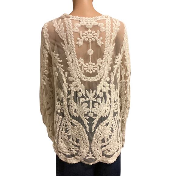 Simply Couture fairy Sheer Long Sleeve Floral Embroidered BohoTop, Womens L - Picture 3 of 10